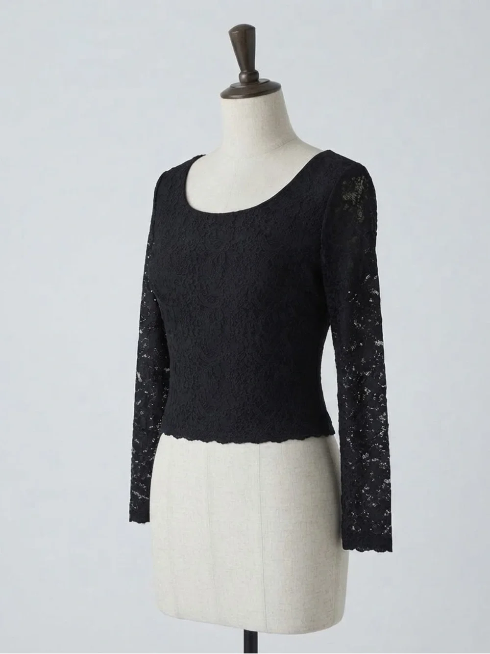 Charter Club Black Lace Scoop-Neck Long Sleeve Top - Elegant Floral Lace